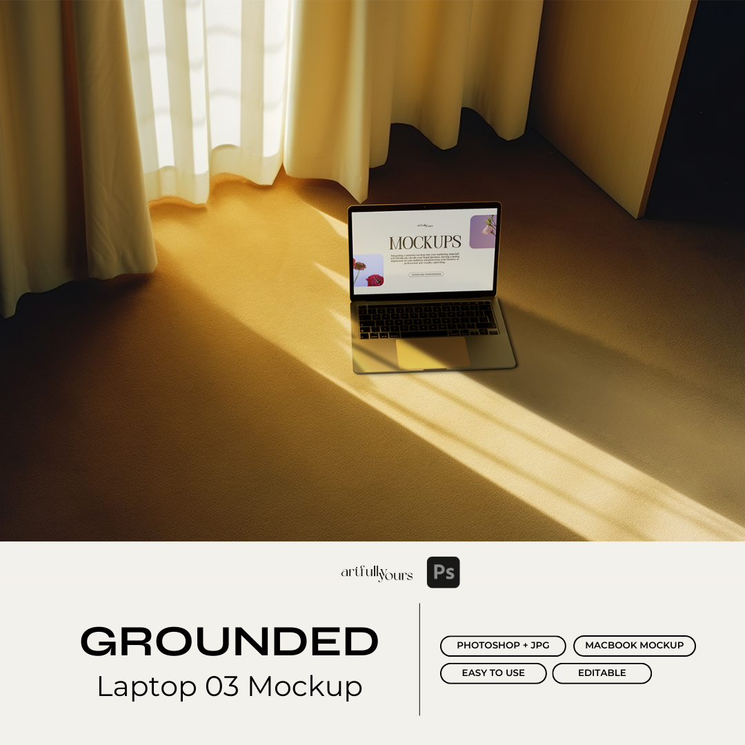 Grounded Laptop 3 Macbook Mockup PSD For Creatives & Brands