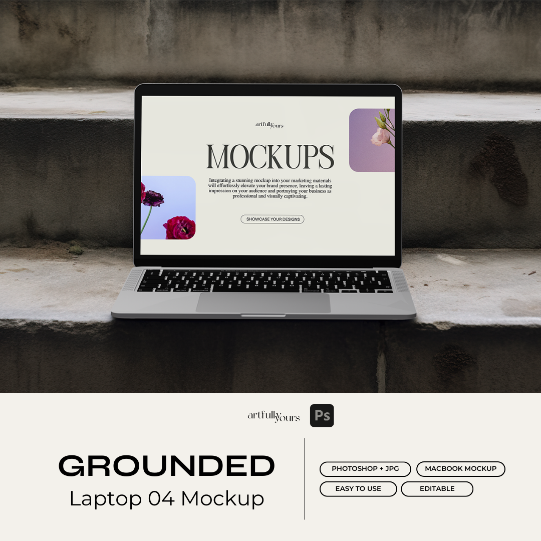Grounded Laptop 4 Macbook Mockup PSD For Creatives & Brands